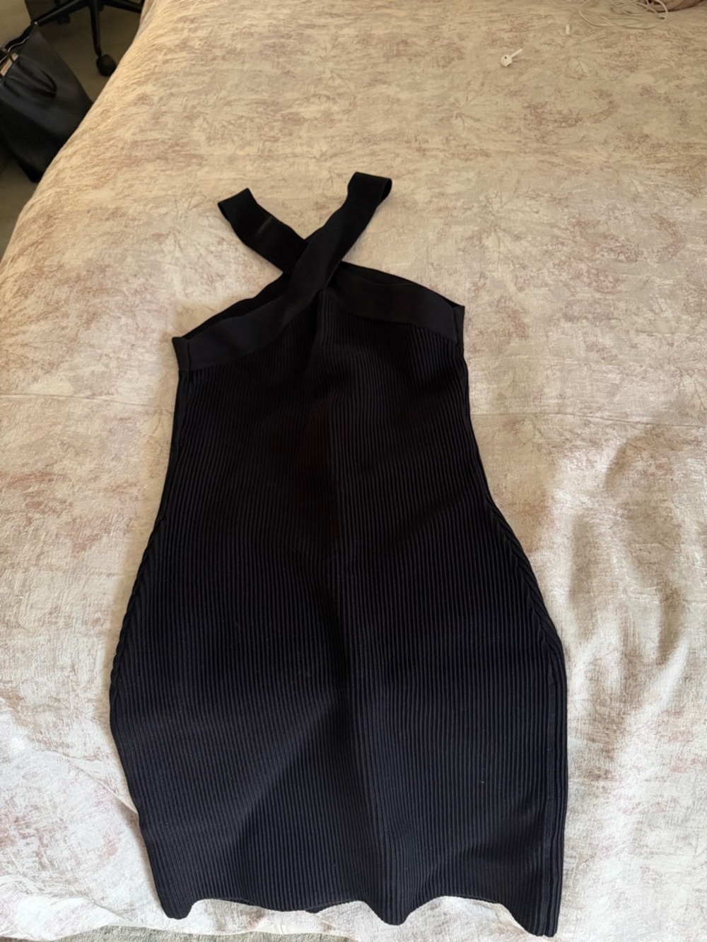 Babaton Black One-Shoulder Ribbed Dress